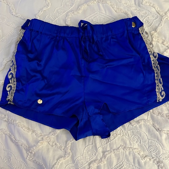 Blue Women's Shorts with Lace Trim - Picture 1 of 4